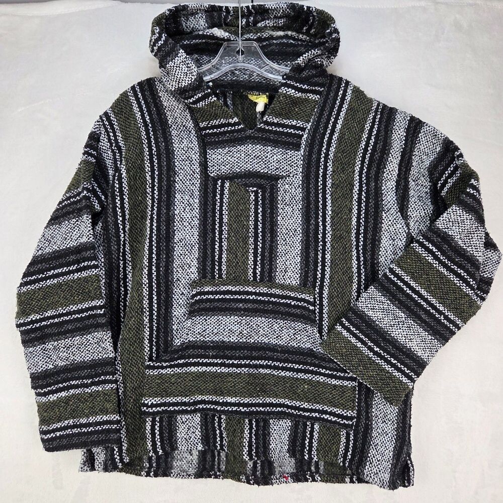 Men's Vintage Franks Textiles Multicolor Striped Baja Hoodie Hippie Poncho Sz M